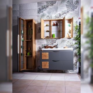 Зеркальный шкаф с подсветкой Бриклаер Форест 4627125414725 100 см дуб золотой/антрацит